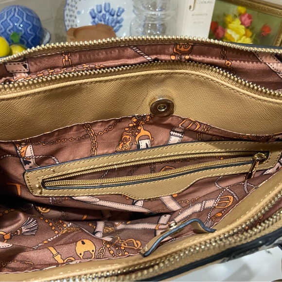 Striped Tan and Black Women's Handbag - Picture 3 of 6